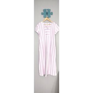 Stan Herman Night Wear Striped V-Neck Caftan Purple White Grannycore Kaftan Sz S